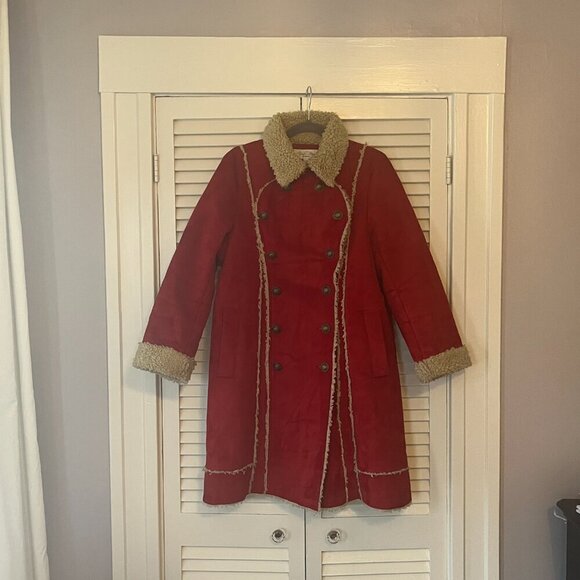 Tasha Polizzi red faux suede coat large sherpa military inspired long - Picture 6 of 16